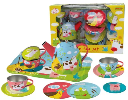 Tin Tea Set Farm Animals 15 Piece