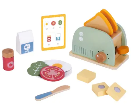 Wooden Toaster Set Pretend Play 14 Piece