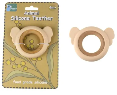 Silicone and Wood Koala Teether Pink