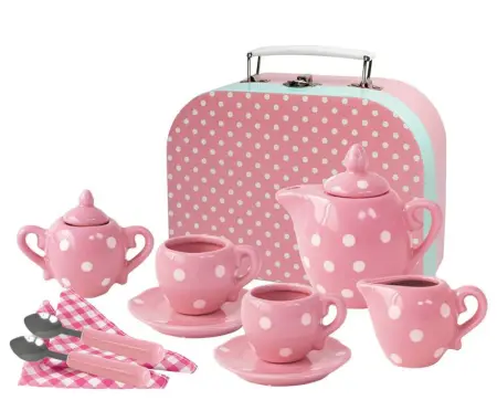 Polka Dot Porcelain Tea Set Pink 13 Piece