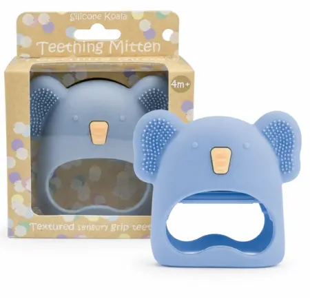 Silicone Koala Teething Mitten Blue
